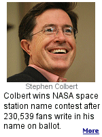 NASA's mistake was allowing write-ins. Colbert urged viewers of his Comedy Central show, ''The Colbert Report,'' to write in his name.
